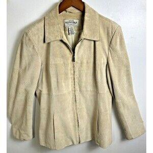 Sonoma Jean Co. Pig Suede Leather Jacket Large Tan Long Sleeve Full Zip Lined